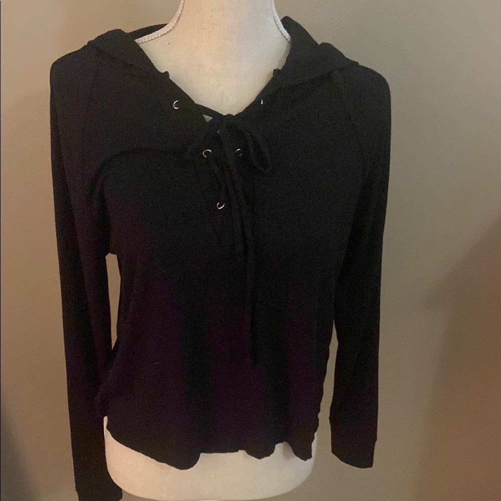 GAP Black Tie Front Sweatshirt Hoodie